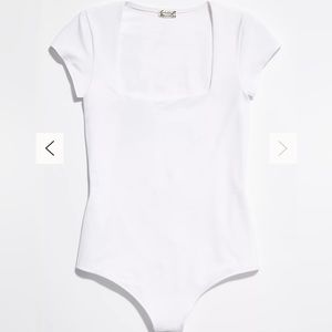 Free People Fair and Square Neck Duo White Thong Bodysuit